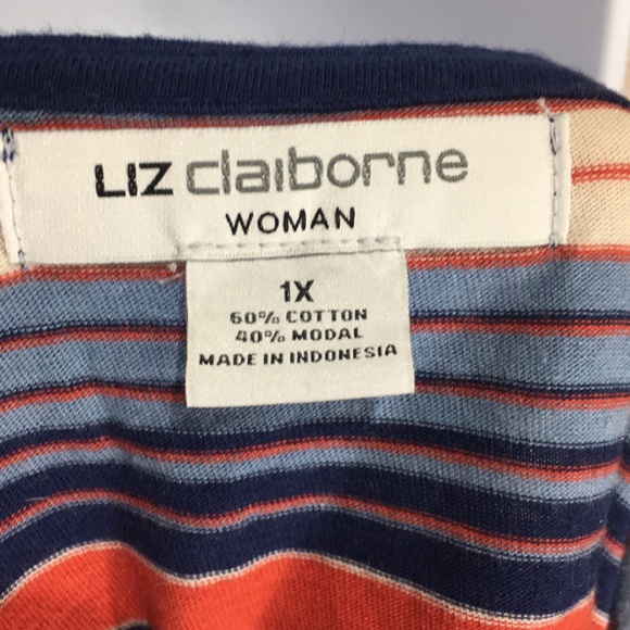 Liz Claiborne 1x 3/4 sleeve shirt blue stripe 557 - Picture 7 of 7